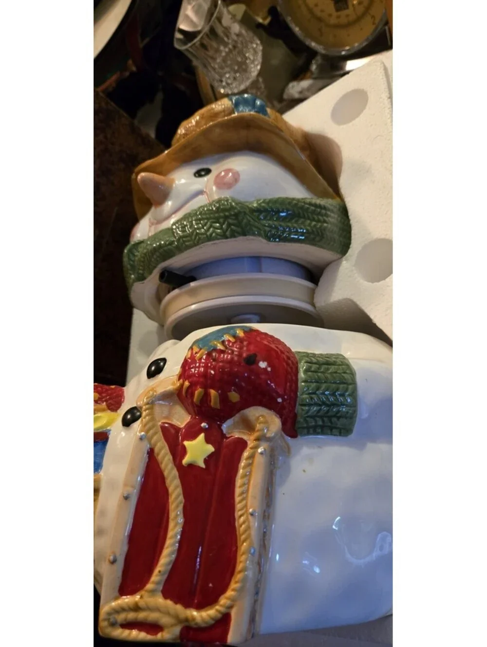 Ceramic Mr Christmas Animated Talking Musical Snowman Cookie Jar UNTESTED NIB